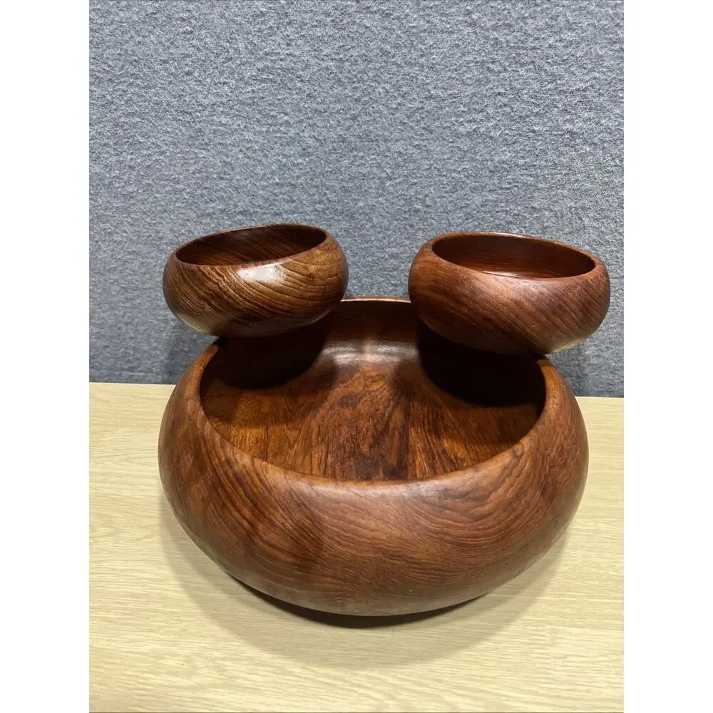Vintage Good Wood Large Teak Wood Salad Bowl Plus 2 Small Bowls Made In Thailand